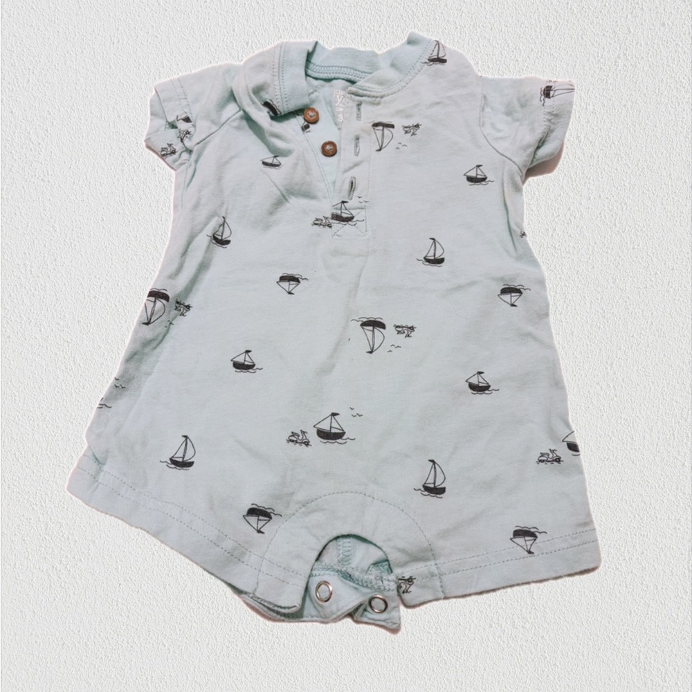 Light Blue Sailboat Print Baby Romper